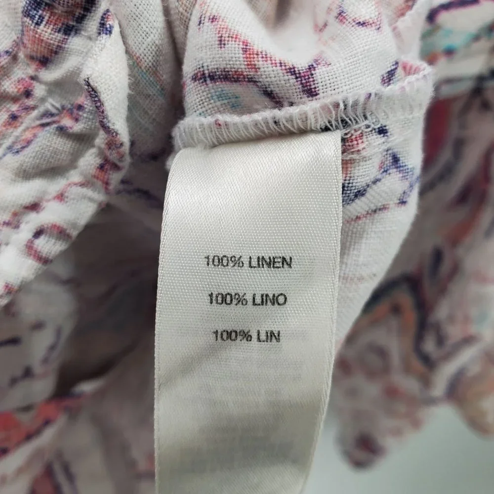 Chico's Womens Paisley Print Zip Up Linen‎ Jacket Size 1 (M) 3/4 Sleeve Career